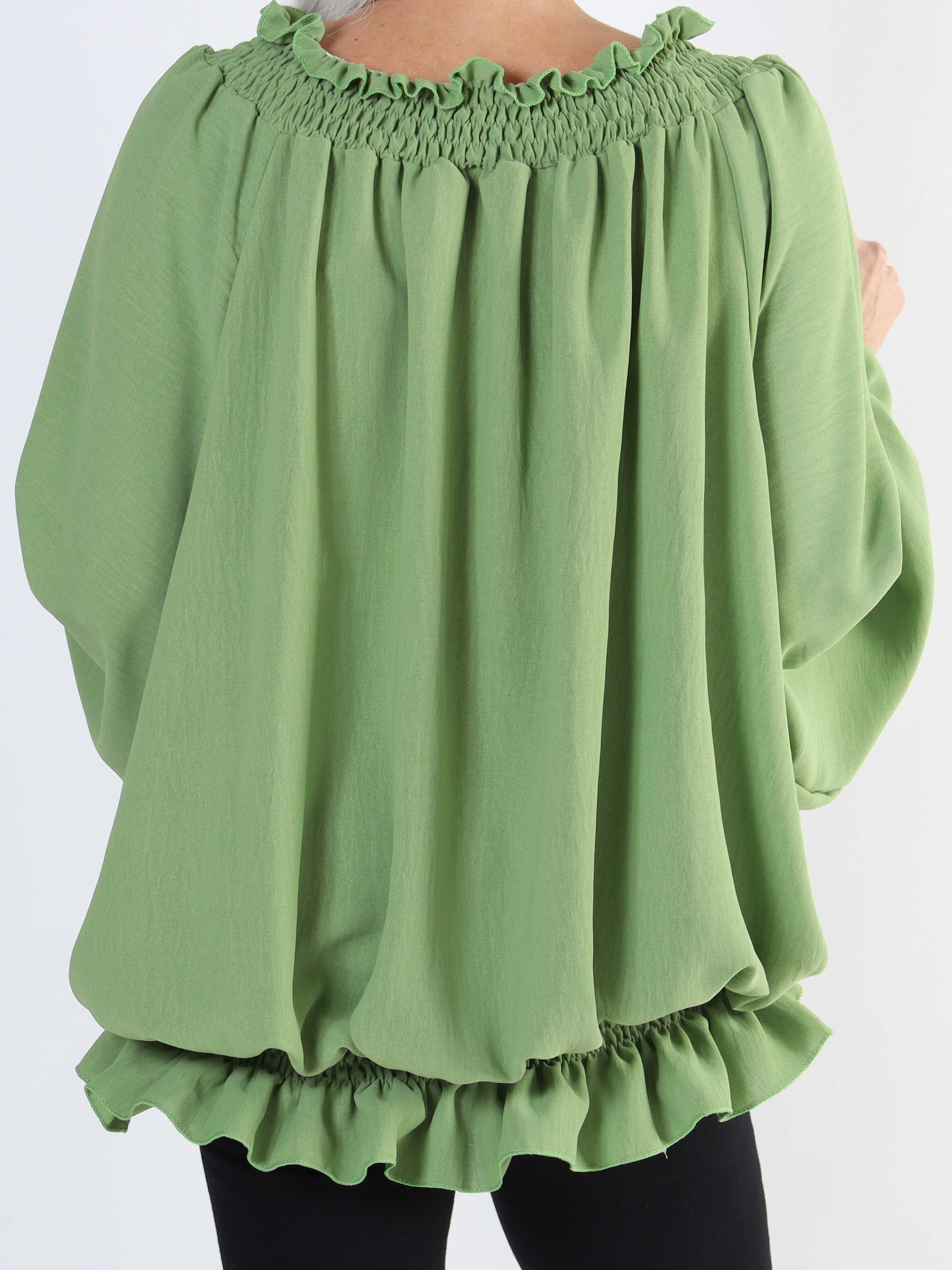 Monik - Ensfarvet plus size tunika med elastik- og flæsekanter